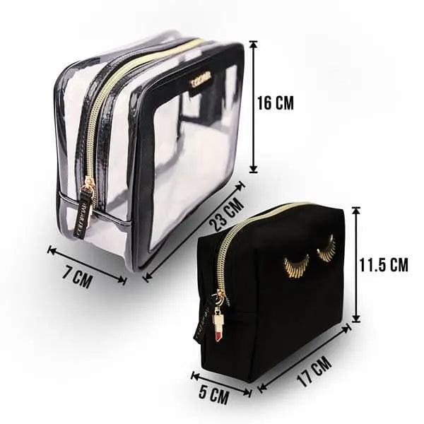 Lips & Lashes Box Pouch(Set Of Two) - Black